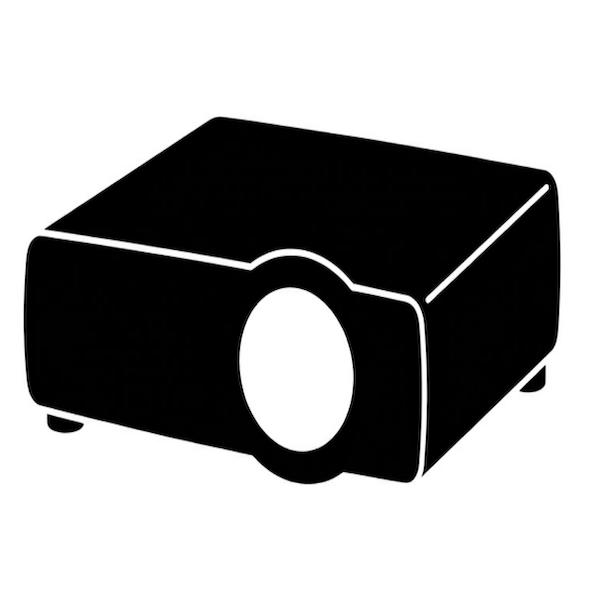 Minimalist black and white solid icon of a video projector